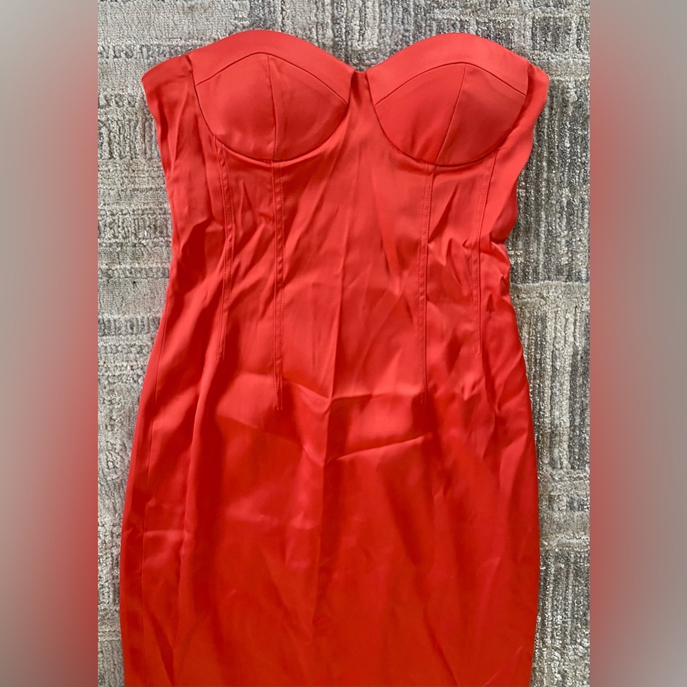 New Coral MESHKI  Bryony Cupped Bodycon Midi Dress Sz Small